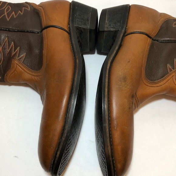 Brown Two Tone Leather Round Toe Cowboy Boots - Picture 6 of 8